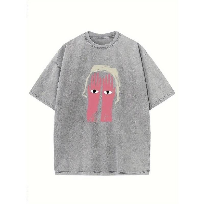 Washed, Palm and Eye Printed T-shirt, High-quality Cotton Retro Fashion T-shirt, a Certain Thickness Is Suitable for Summer T-shirts