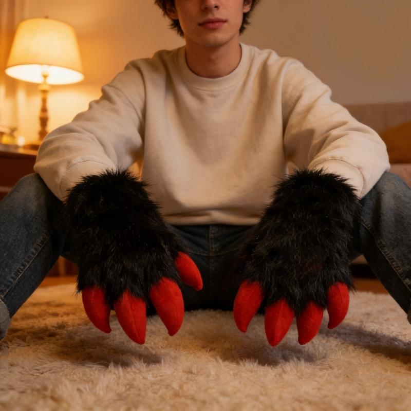 Faux Furs Plush Cats Claw Gloves Fursuit Animal Foxes Paws Mittens Halloween Cosplay Costume Accessories Adult Kids