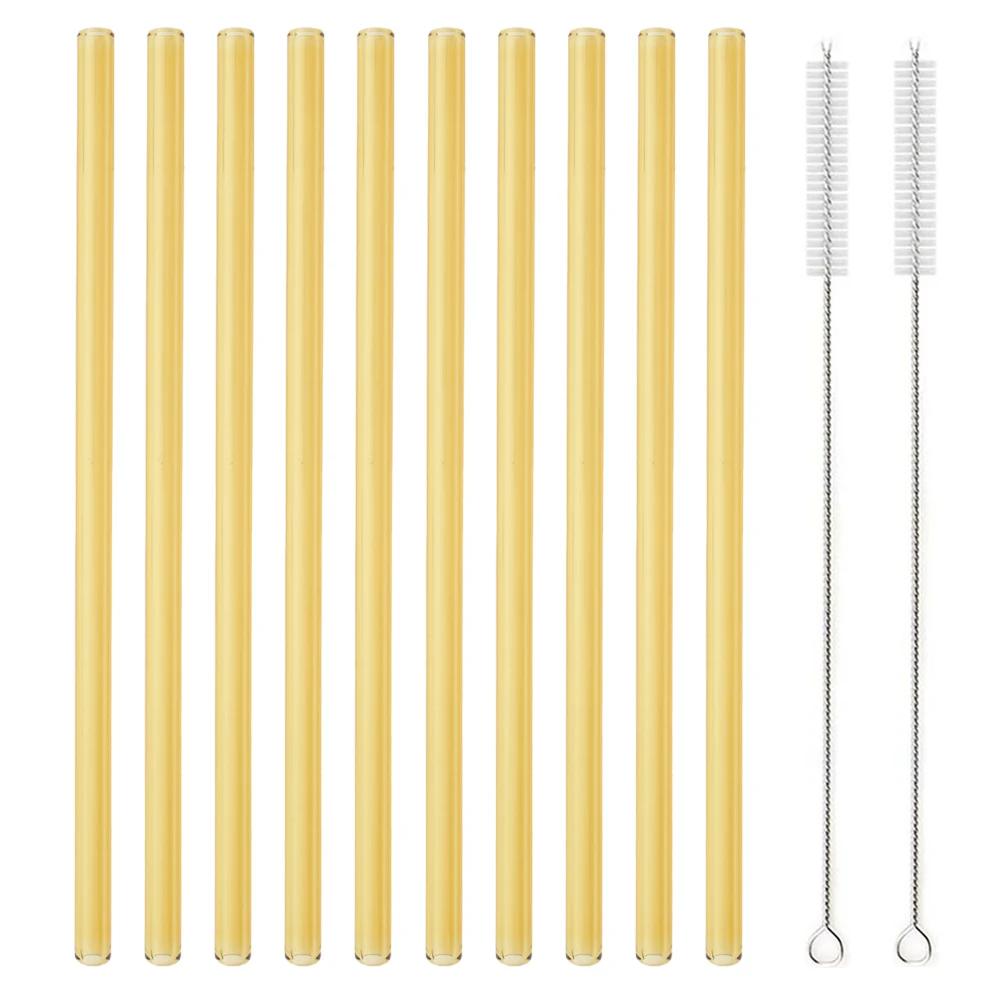 10pcs Glass Straw Reusable Glass Straw Set 8'' 200mm Long Straws with Cleaning Brush for Tumblers Cups Mason Jars