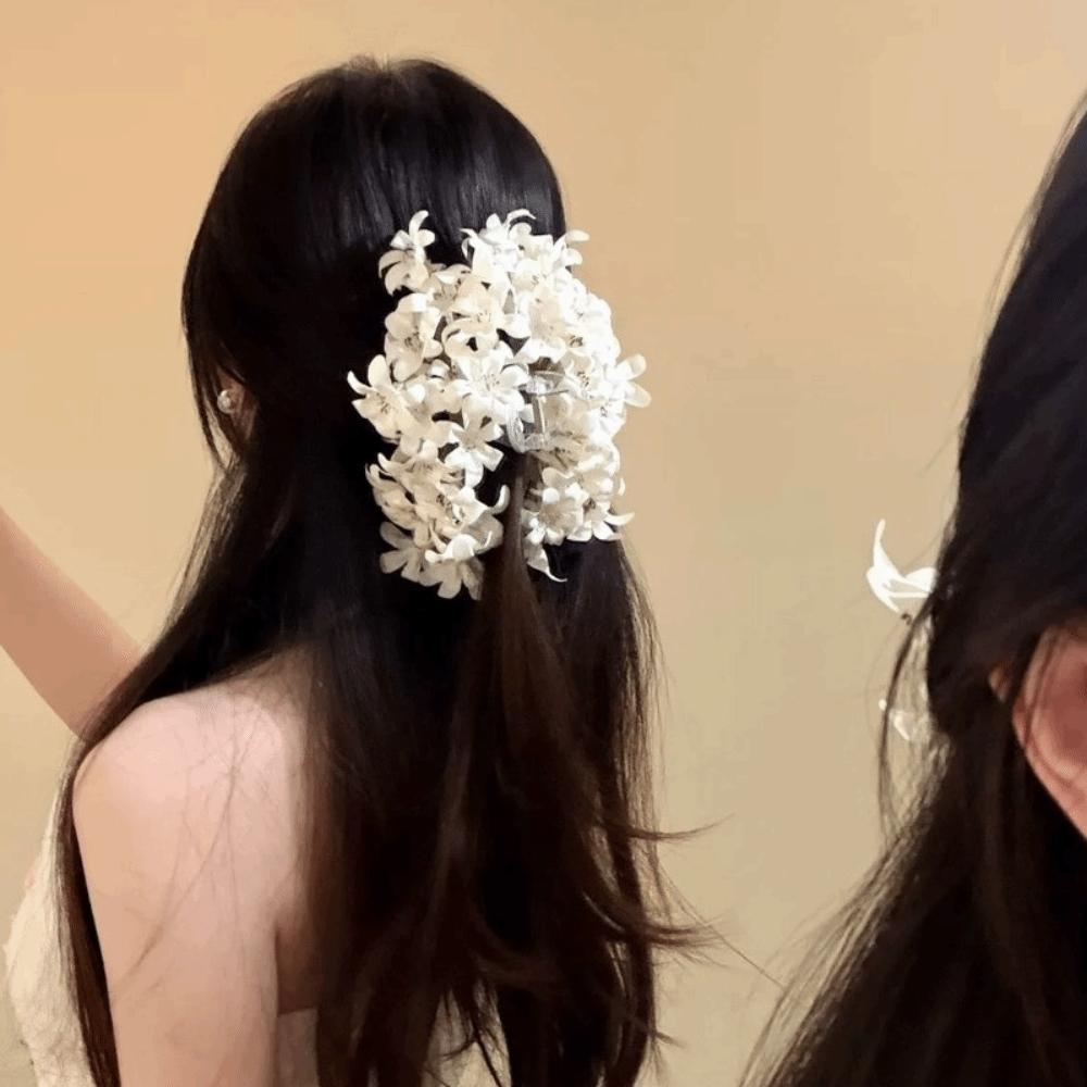 Delicate Beach Floral Hair Claw Solid color Elegant Hair Clip Vacation Style Shark Clip  Seaside