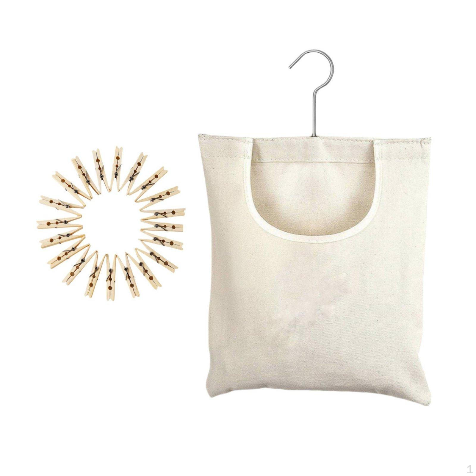 Hanging Clothespin Bag Set Lightweight Bamboo Clothespins with Storage Pouch