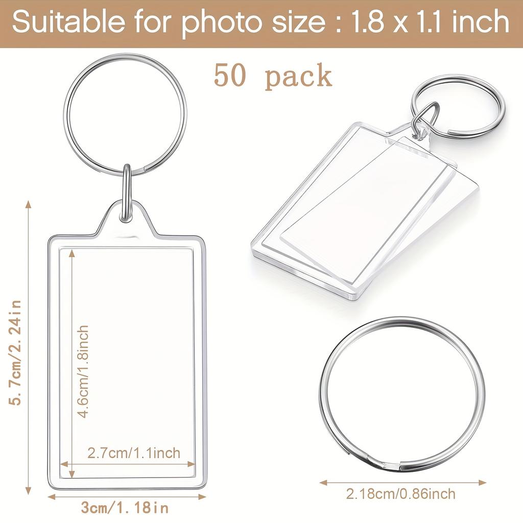 50pcs Transparent Acrylic Photo Picture Keychain – Blank Photo Insert Key Ring, DIY Personalized Gift for Family and Friends