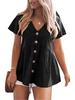 European Summer Women's V-neck Cotton Linen Shirt Dress - Short Sleeve, Pleated, Solid Color Beach Cover-up