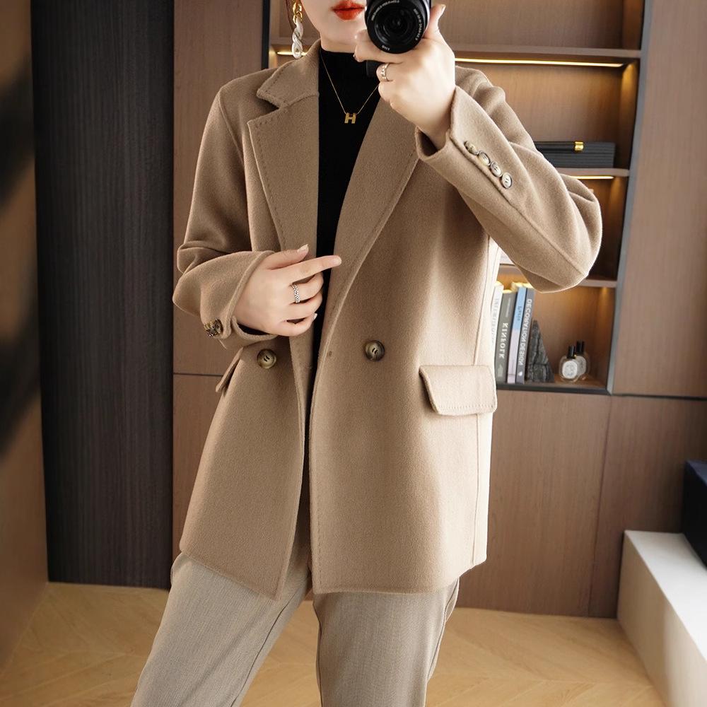 Damen Slim Woll-Melton Übermantel - Mittellang, Doppelseitig mit Reverskragen für Herbst und Winter