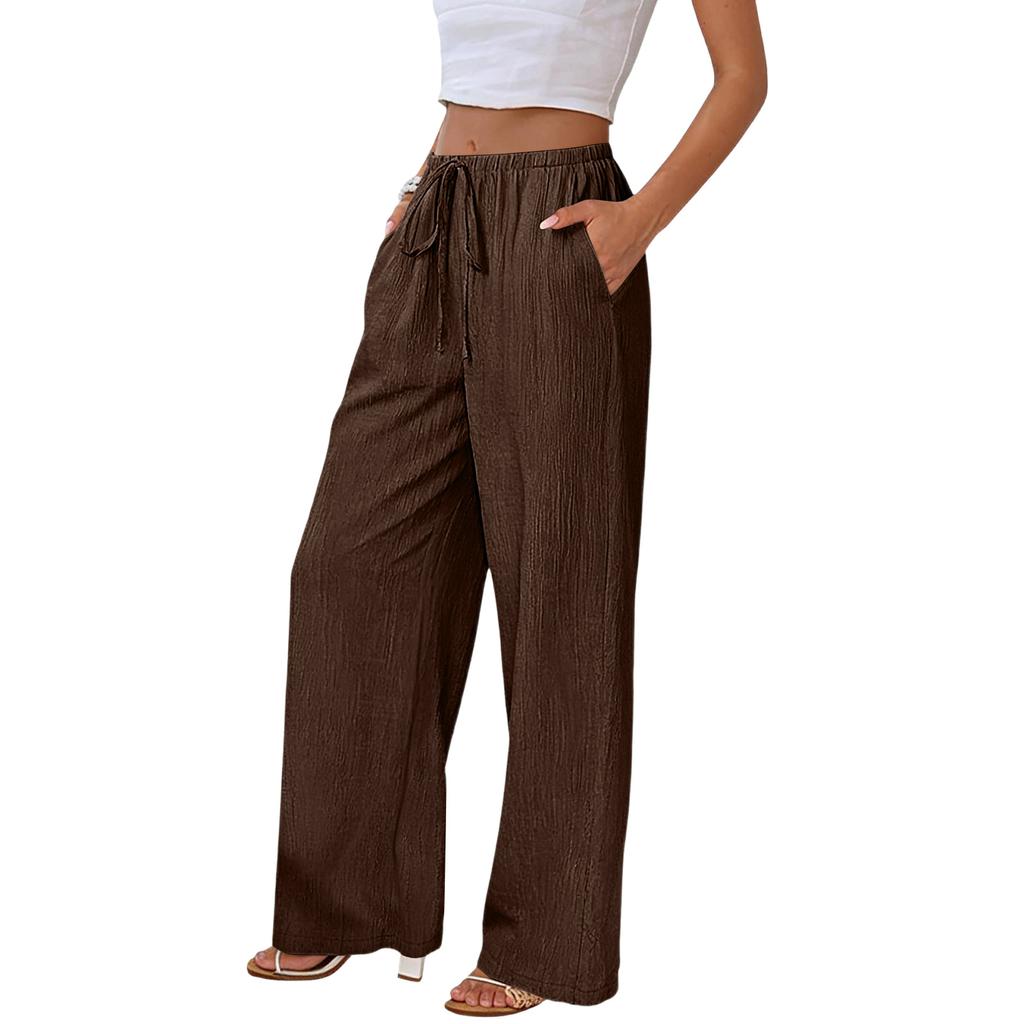 Women's Loose-fitting Wide-leg Pants, Casual Loose-fitting Pants, High-elastic Waistband, Long Pants With Pockets