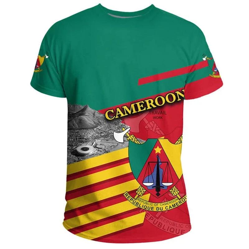 Cameroon Flag Men's T-shirt 3D Print Cameroonian National Emblem Tops Short-sleeved O-Neck Oversized Sports Tee Shirts Clothing