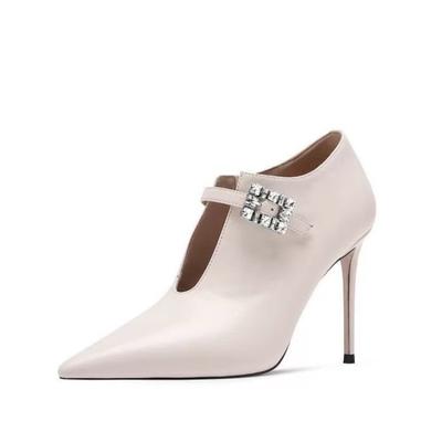 Scarpe Moda Donna Moda Tacco Sottile Autunno Nuove Punta Appuntita Vuote Fibbia Strass Zip Laterale Temperamento Tacchi Alti Scarpe Basse