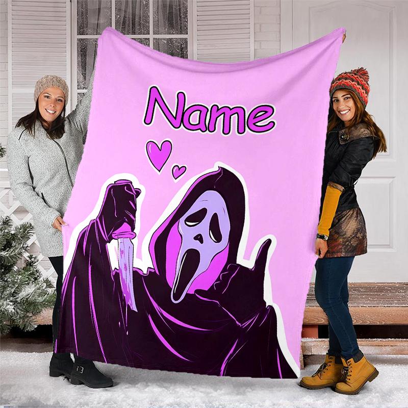 Personalized Custom Name Blanket - Ghostface Print Design,Blanket for Sofa,Bed,Travel,Camping - Soft and Warm, Great Gift