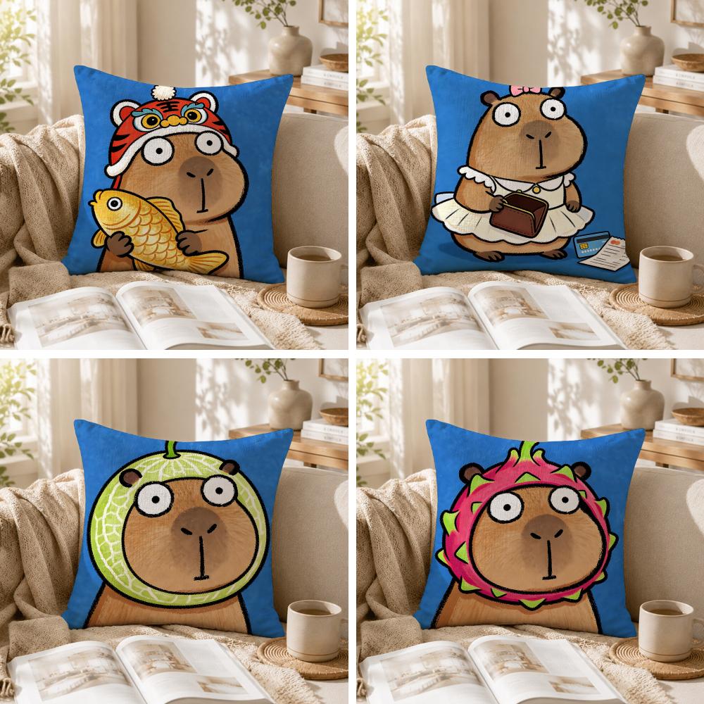 Cute Kicapara Cartoon Cushion Cover Natural Linen Organic Fabric DoubleSided Printing Sofa Home Decor Gift Pillow Case