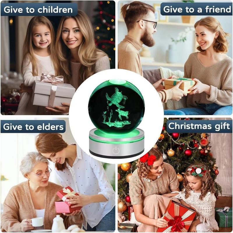 3D Sea Turtle Crystal Ball Night Light with LED Colorful Lighting Touch Base Glass Sphere Lamp for Birthday Turtle Figurine Christmas Ornaments