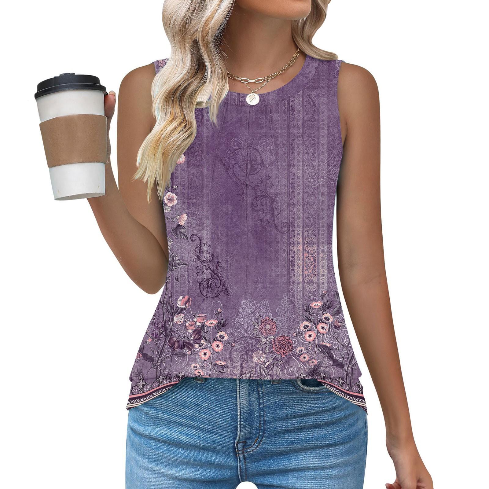 

Женский повседневный свободный топ без рукавов с круглым вырезом, футболка, летние майки для женщин, майка-камисоль, базовые топы без рукавов M фиолетовый