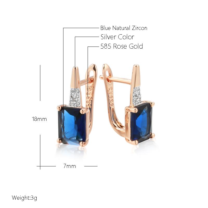 Shiny Square Blue Natural Zircon English Earrings For Women Rose Gold Mixed Luxury Wedding Party Daily Jewelry