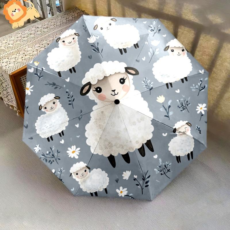 1 PC Automatic Folding Umbrella - Cute Sheep Pattern, Portable & Foldable Design with 8 Ribs, Christmas Birthday Gifts