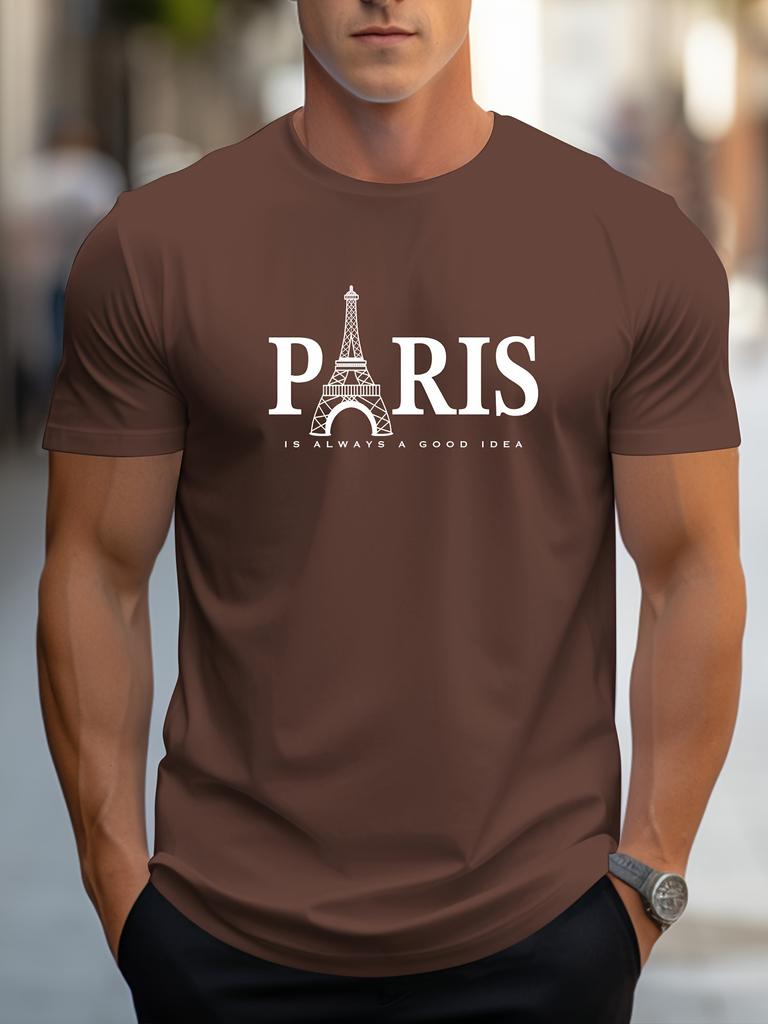 Tricou pentru bărbați de vară, mânecă scurtă, imprimeu cu model Paris, ocazional, cu gâtul O, pulover supradimensionat, îmbrăcăminte de stradă, îmbrăcăminte pentru bărbați, tricouri