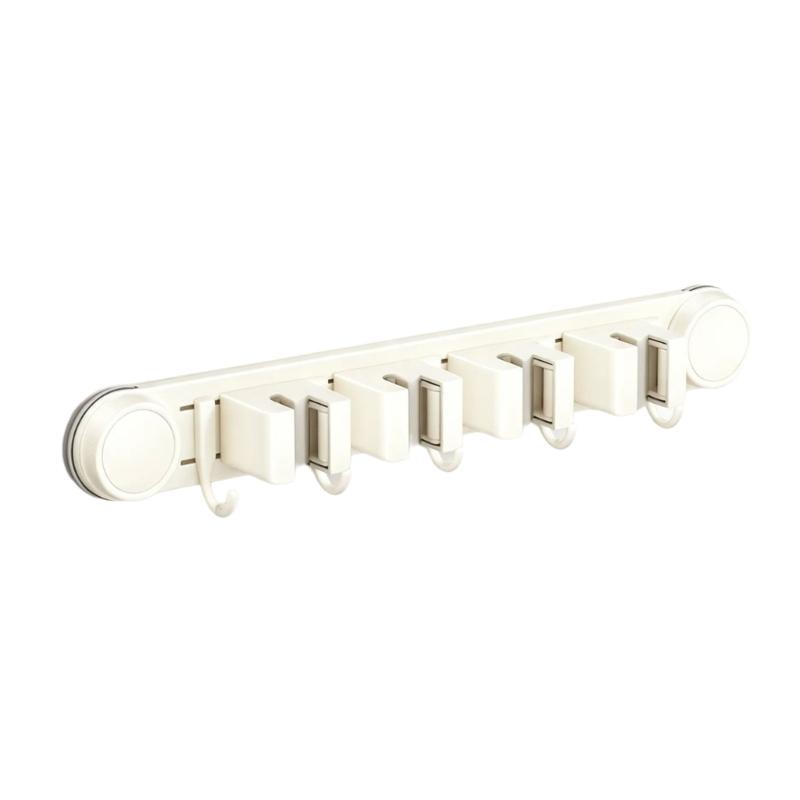Sliding Rail Cleaning Tool Holder, Wall-Mounted Suction Rack with Integrated Hanging Feature for Mops, Glass and Smooth Tile