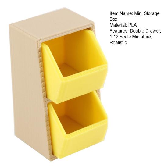 Mini Storage Box 1:12 Scale Miniature Slanted Storage Box Tiny Double Drawer Organizer for Doll Mansion Bedroom Desk
