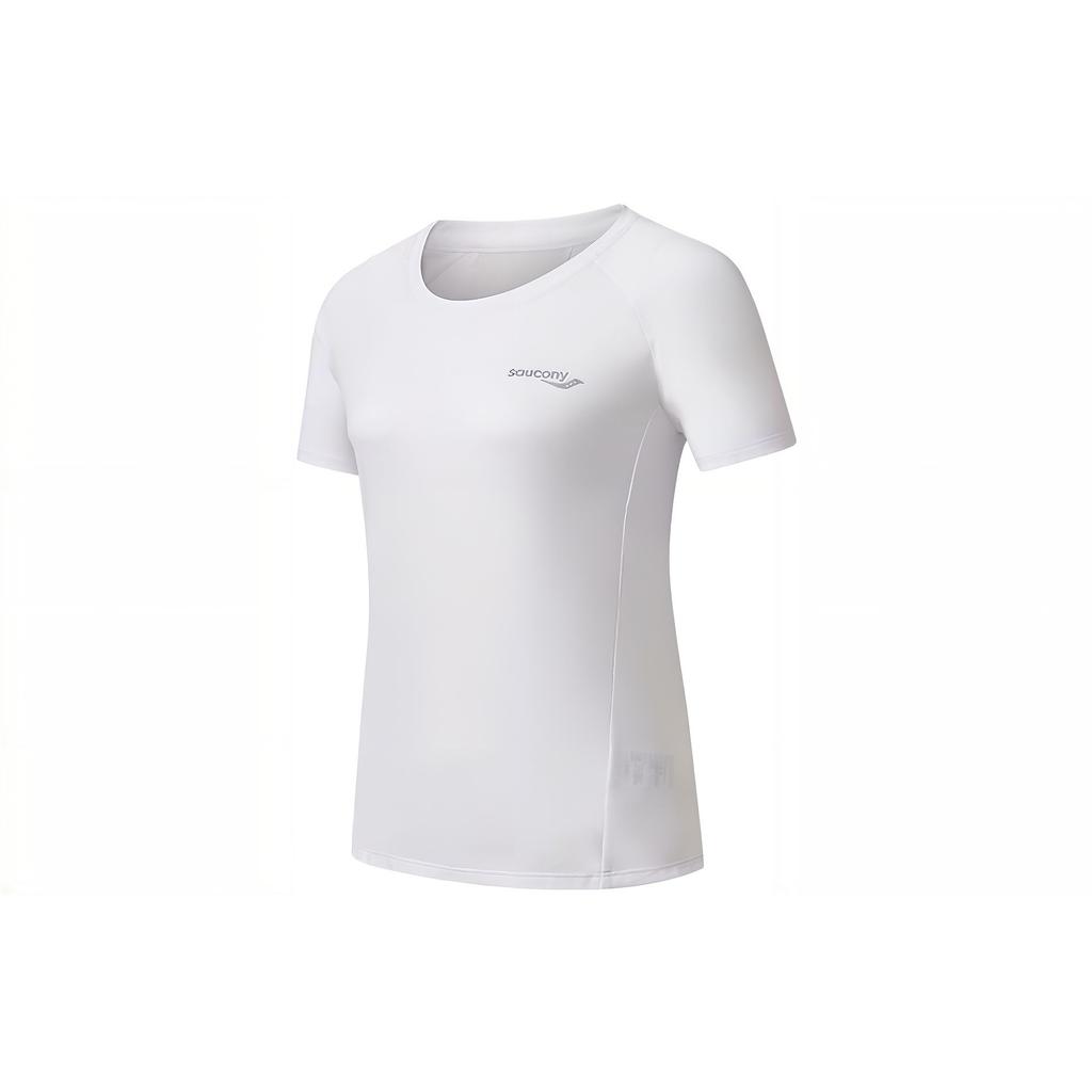 SAUCONY Solid Color Round Neck Pullover Short Sleeve T-Shirt Women Tops Pearl-White SC1230008DY-WT02