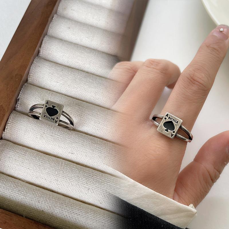 Black Drip Glaze Retro Thai Silver Jewelry Women's Non-fading High-end Open Ring