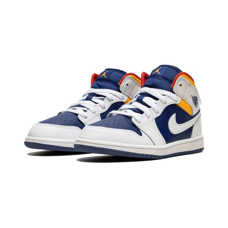 Jordan Air 1 Mid Trendy Comfortable Non-Slip Shock Absorbing Wear-Resistant Mid-Top Kids Basketball Shoes Kids sneaker Blue White 640734-131