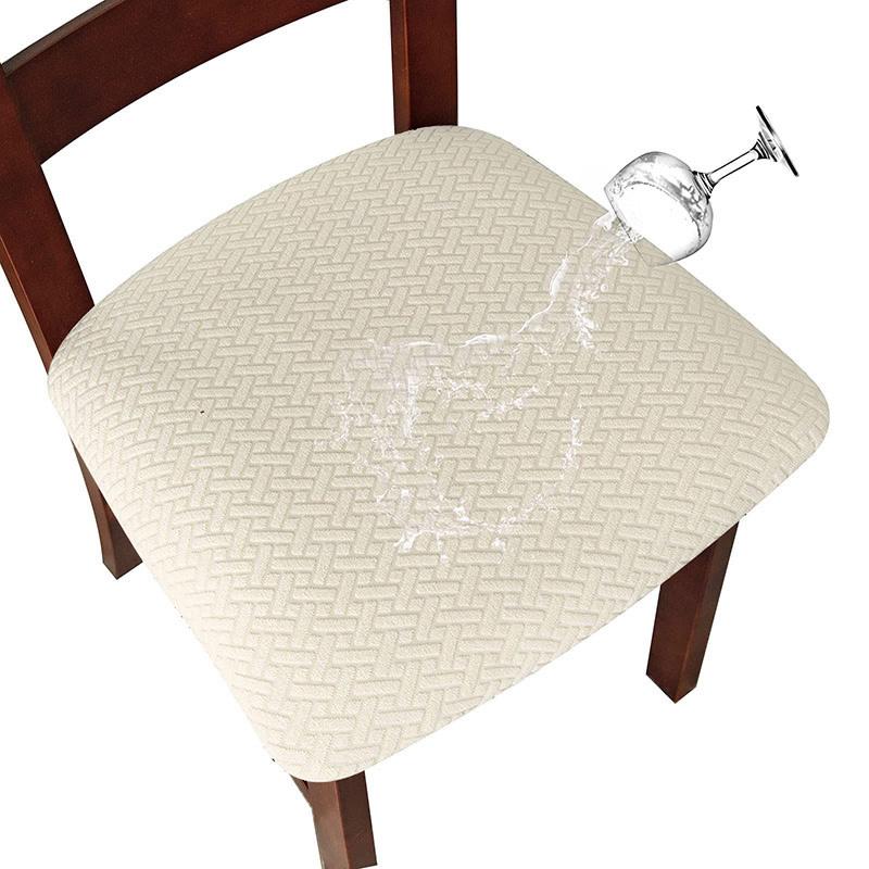 Jacquard Waterproof Stretch Chair Seat Cover Removable Elastic Upholstered Dining Chair Cushion Slipcovers Washable Seat Covers