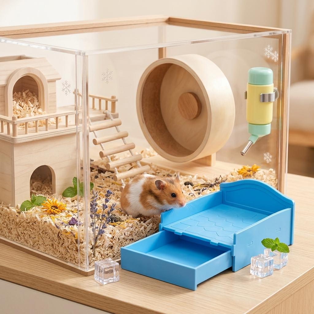 Small Animal Chill Sleeping House, Summer Cooling Hamster Bed Removable Ice Drawer Design for Hamsters Gerbils Daily Use