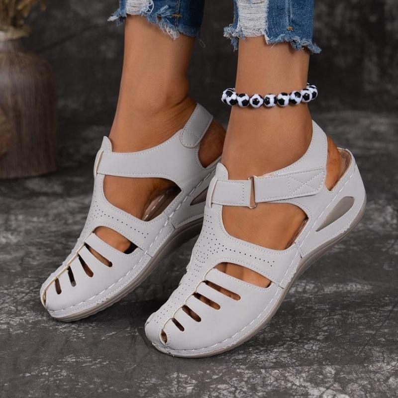 15 Colors Summer New Large Size European and American Daily Leisure Bag Head Medium Heel Velcro Wedge Heel Sandals