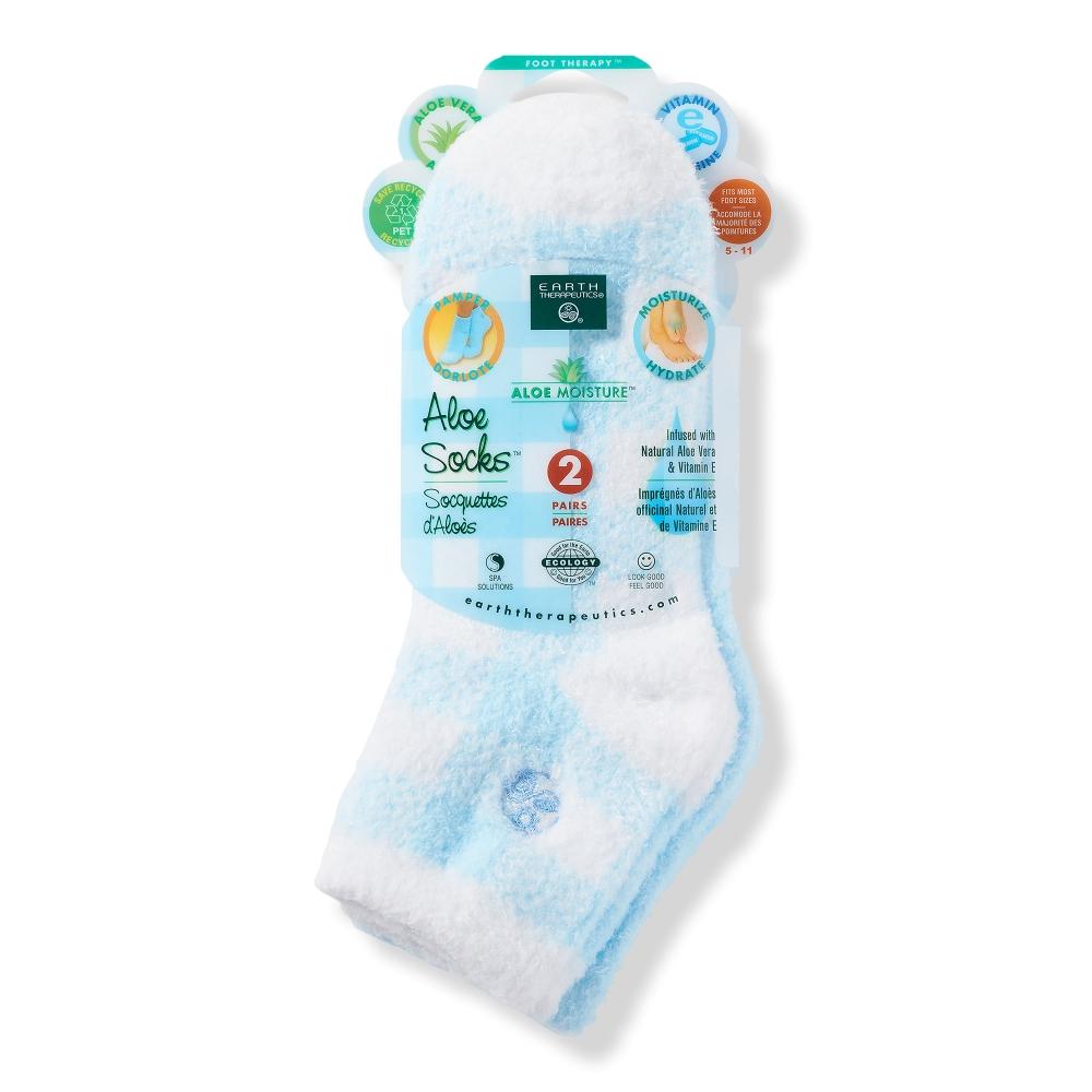 Earth Therapeutics Plaid   Solid Blue Aloe Socks 2 Ct