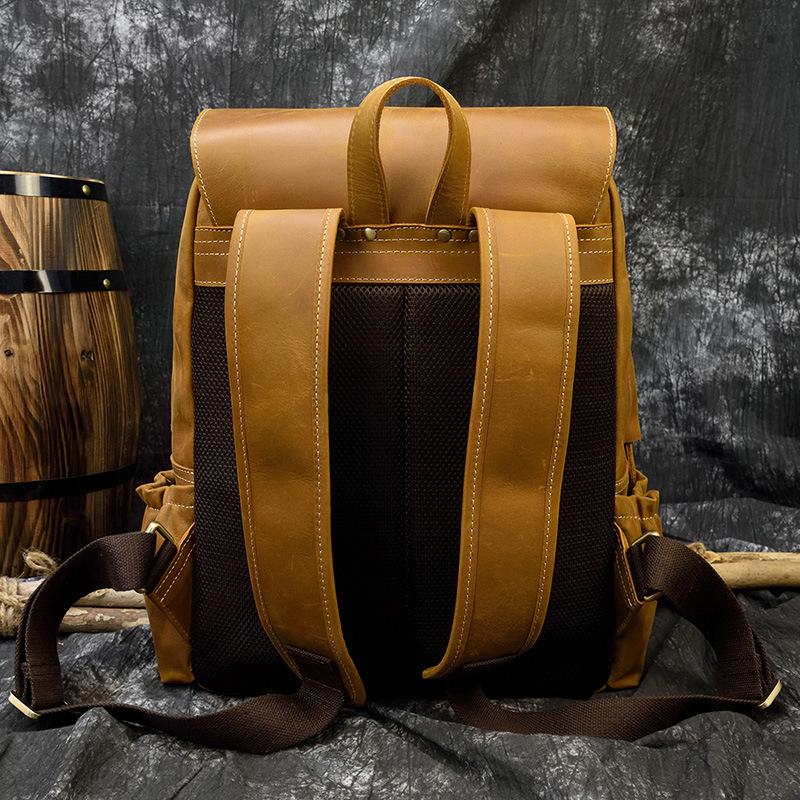Retro Crazy Horse Leather Backpack Genuine Leather Men'S Large Capacity Backpack Leisure Going Out Travel Bag 16 Inch Computer Bag