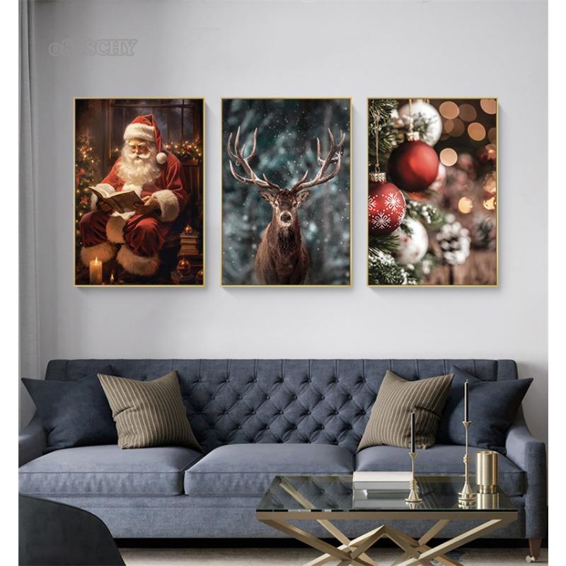 Christmas Collection Canvas Print Art Santa Christmas Tree Deer Poster Canvas Wall Art Picture Unique Home Decor Christmas Gifts