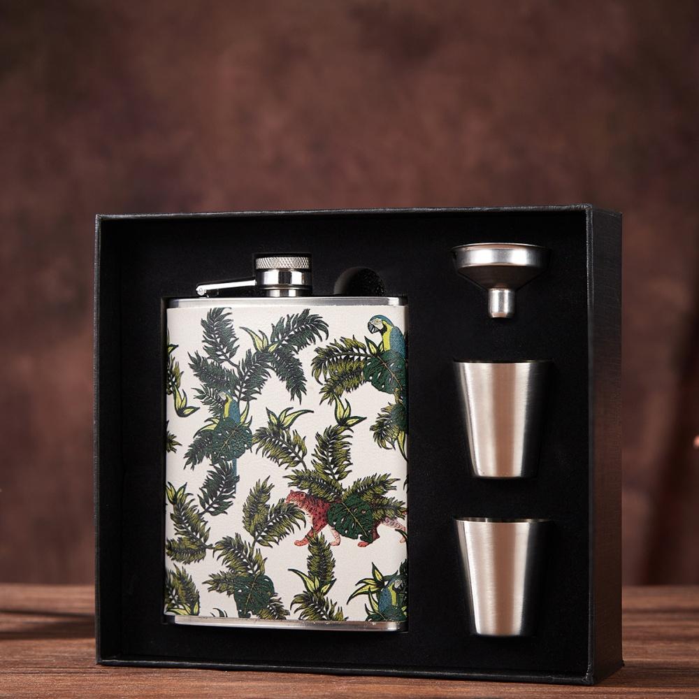 

8oz/220ml Portable Flagon Hip Flask Set With Cup for Whiskey Vodka Wine Pot Alcohol Outdoor Gift Box Drinking Bottle Tools зелений