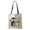 Women Handbag Linen Totes with Cat Print Casual Traveling Beach Gift Bags KTY