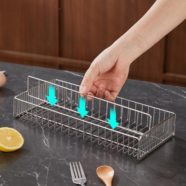 Semoharu All Stainless Steel 304 Drainable Cutlery Container, 1 Container, Silver, Korean popular tableware