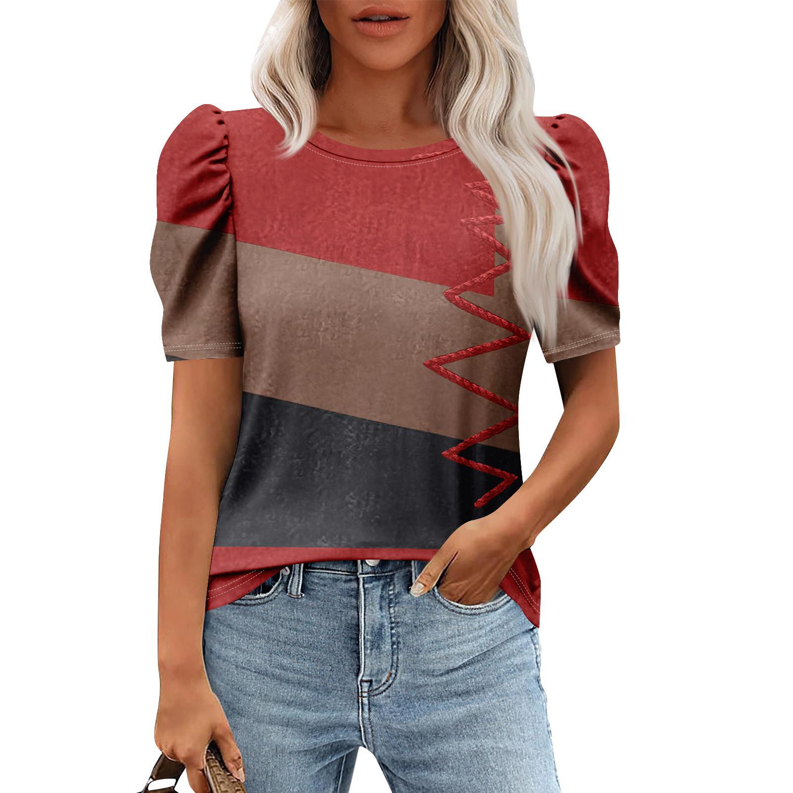 

Женские повседневные топы с коротким рукавом и круглым вырезом с принтом, туники, рубашки, летняя одежда XXXL