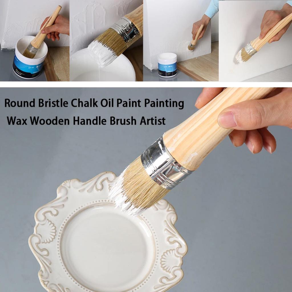 1PC Wood Handle with Natural Bristles Chalk Oil Paint Wax Brush Stencils Art Decor Paint Brush Car Cleaning Brush