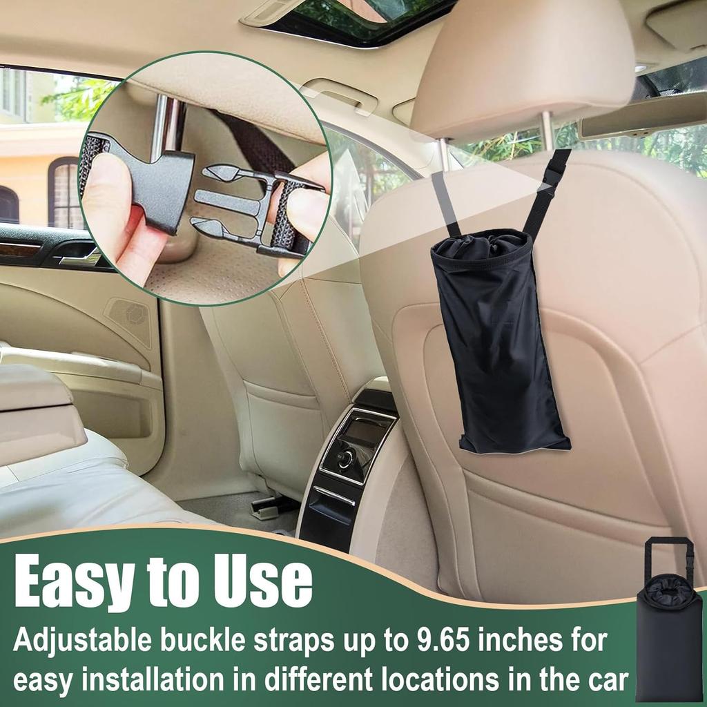 2 PCS Car Trash Bags, Washable Car Garbage Bag Hanging, Detachable Trash Can With Top Elastic Vent & Sticky Strap Bottom Opening, Seat Back Tash Bag