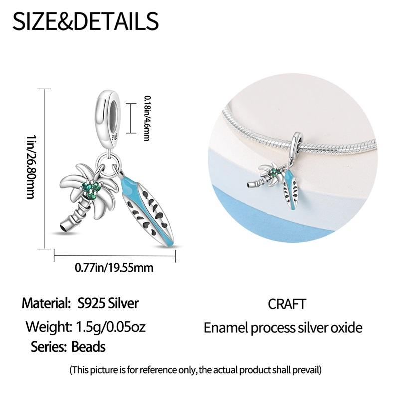 Authentische Original-Kupfermetall-Charms Perlenkomponenten Luxuriöser Kokospalmen-Anhänger Perlenkomponente Blaue Surfbrett-Perlenkomponenten Kompatibel Mit
