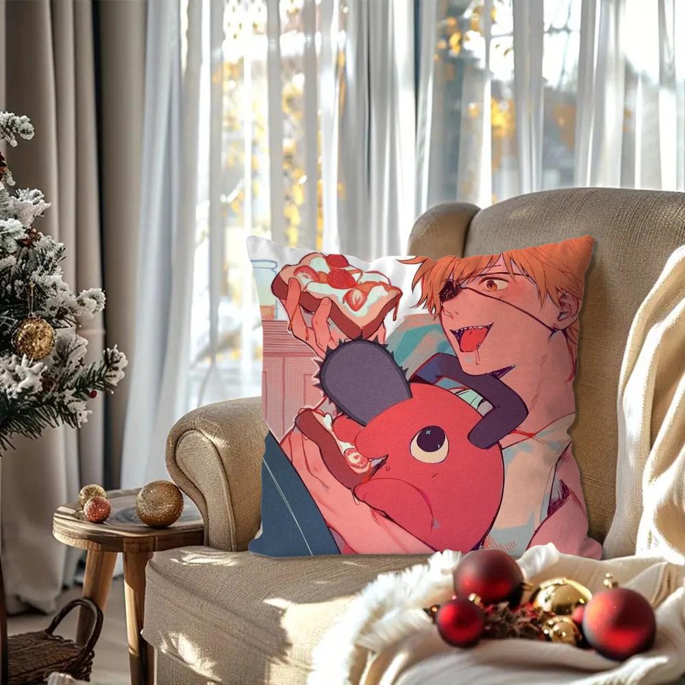 Pochita Japanese Anime Chainsaw Man Pillow Case Square Pillow Bedroom Sofa Leisure Comfort Car Living Room Home Decoration 40X40