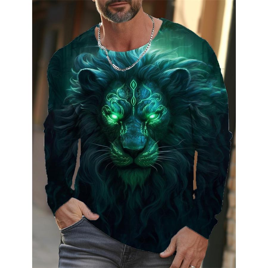 Pánská jarní podzimní zvířecí trička s kulatým výstřihem a dlouhým rukávem Pánské sportovní oblečení plus size Vintage 3D potisk tričko