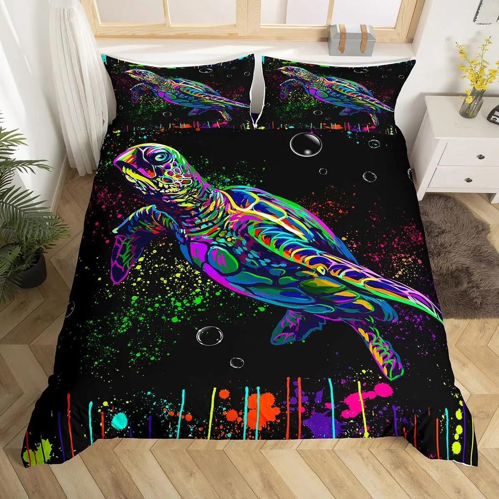 3D Octopus Sea Turtle Duvet Cover Retro Sailboat Crab Reptile Bedding Set Marine Mediterranean Style Jellyfish Comforter Cover