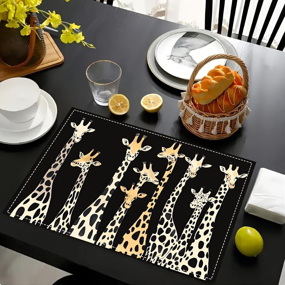 4 stuks Giraf Placemats, Imitatie Linnen Materiaal, Rechthoekig, Handwasbaar, 30,48 x 45,72 Inch, Geschikt voor Restaurant, Keuken, Feest, En Huis