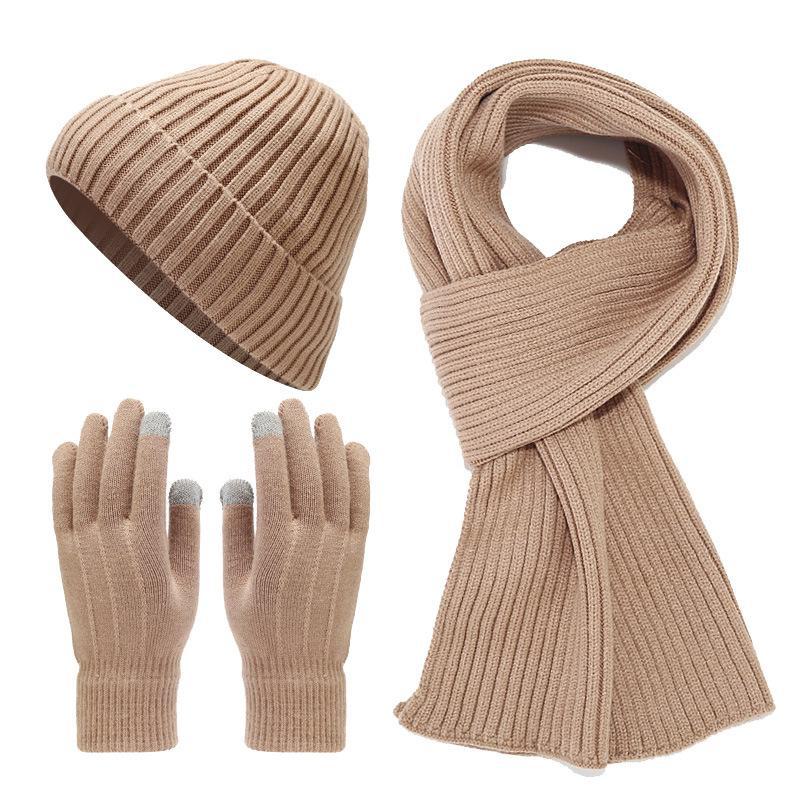 Autumn & Winter Knitted Velvet Warm Hat, Scarf, and Gloves Set - Unisex Cold-Proof Three-Piece Ensemble