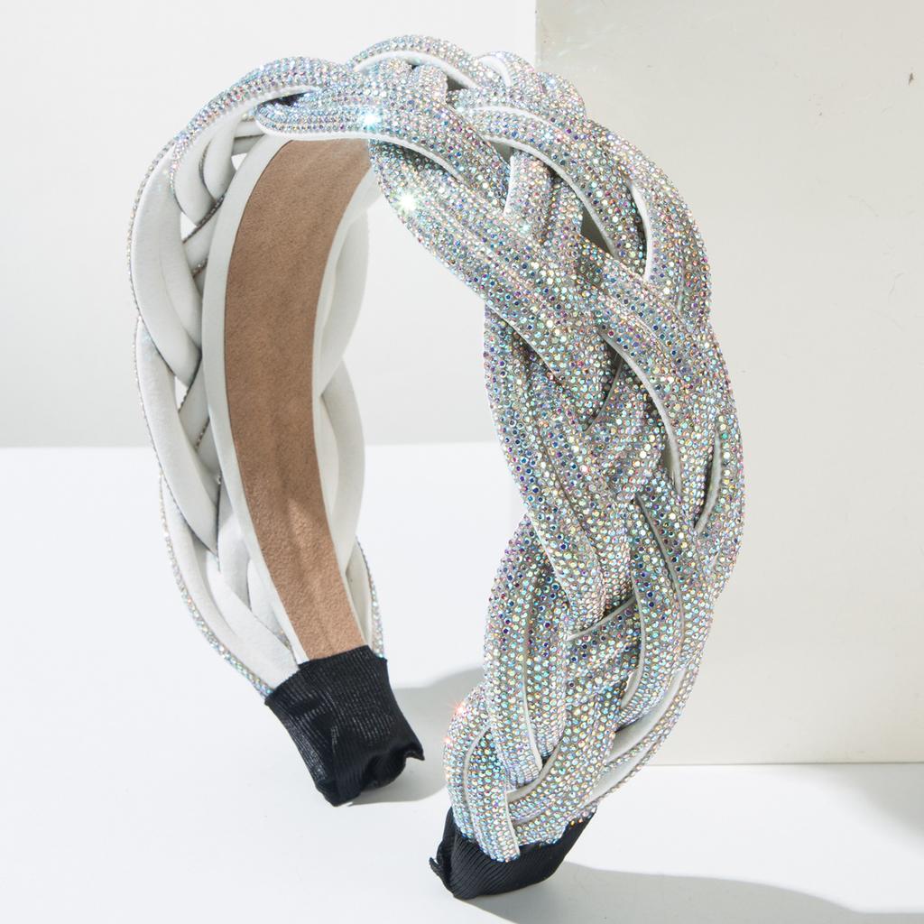 Luxury Headbands Diamond Inlaid Fried Dough Twists Braided Hairband Hair Accessories Women's Wide Edge Hair Band Hoop Headwear