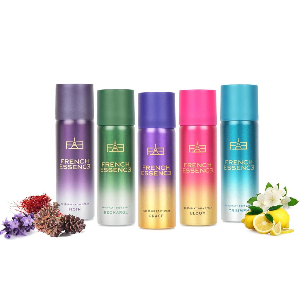 French Essence Deodorant Body Spray Combo For Men & Women Pack Of 5 X 50ml - 1.7 Fl.oz. Each