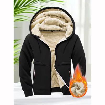 Hoodies Men Autumn Winter Thicken Fleece Sherpa Jacket Zip Up Hooded Coats Zipper Pockets Wear