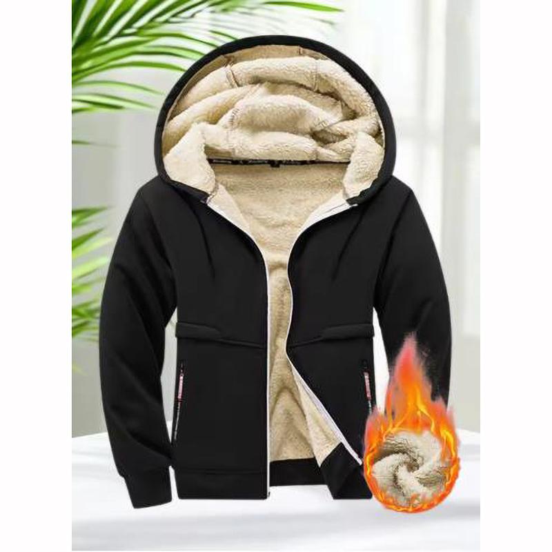 Hoodies Men Autumn Winter Thicken Fleece Sherpa Jacket Zip Up Hooded Coats Zipper Pockets Wear