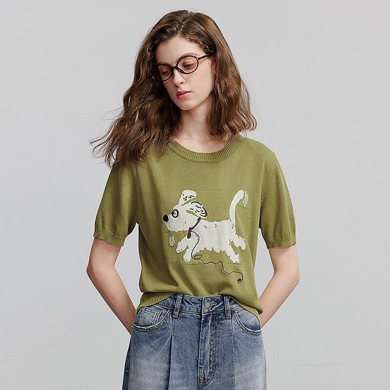 Dámský top s krátkým rukávem Chuyu 2025 s žakárovým úpletem s motivem domácího mazlíčka psa