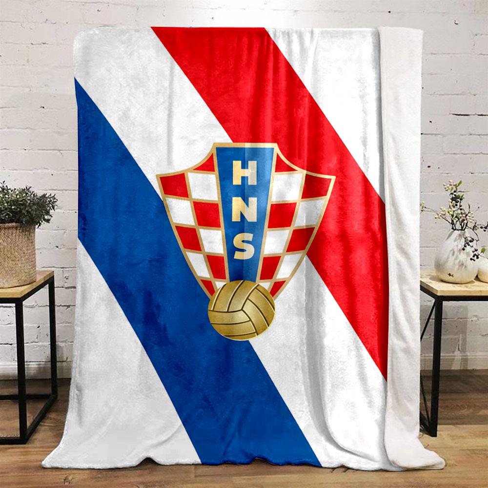 A Shield with Red-white Checkerboard, "HNS," and a Golden Soccer Ball Motif. for All Seasons Blanket Lunch Break Throw Gift