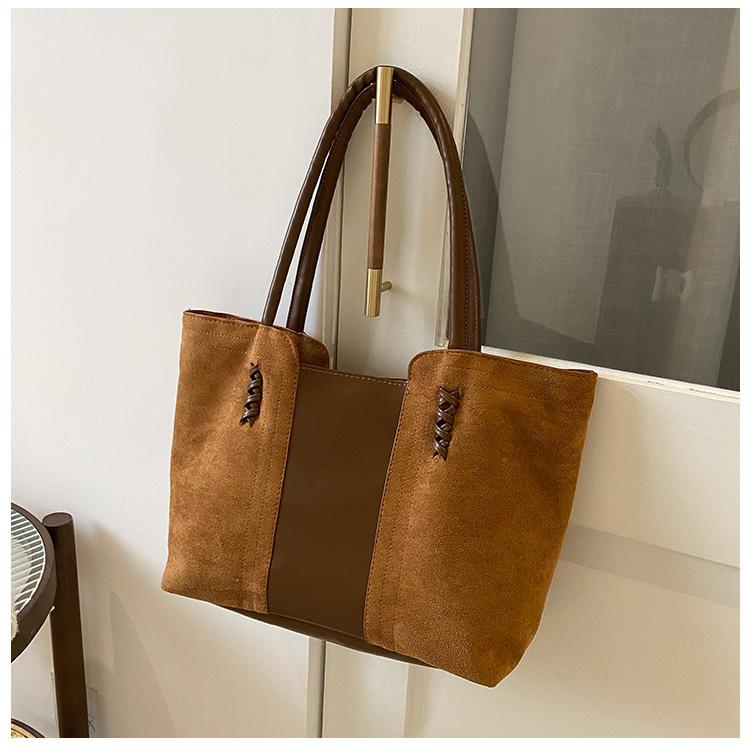 

Maillard оленья кожа флис сумка для通勤 женская большая вместимость новая мода универсальная сумка через плечо ретро повседневная сумка-тоут светло-коричневого