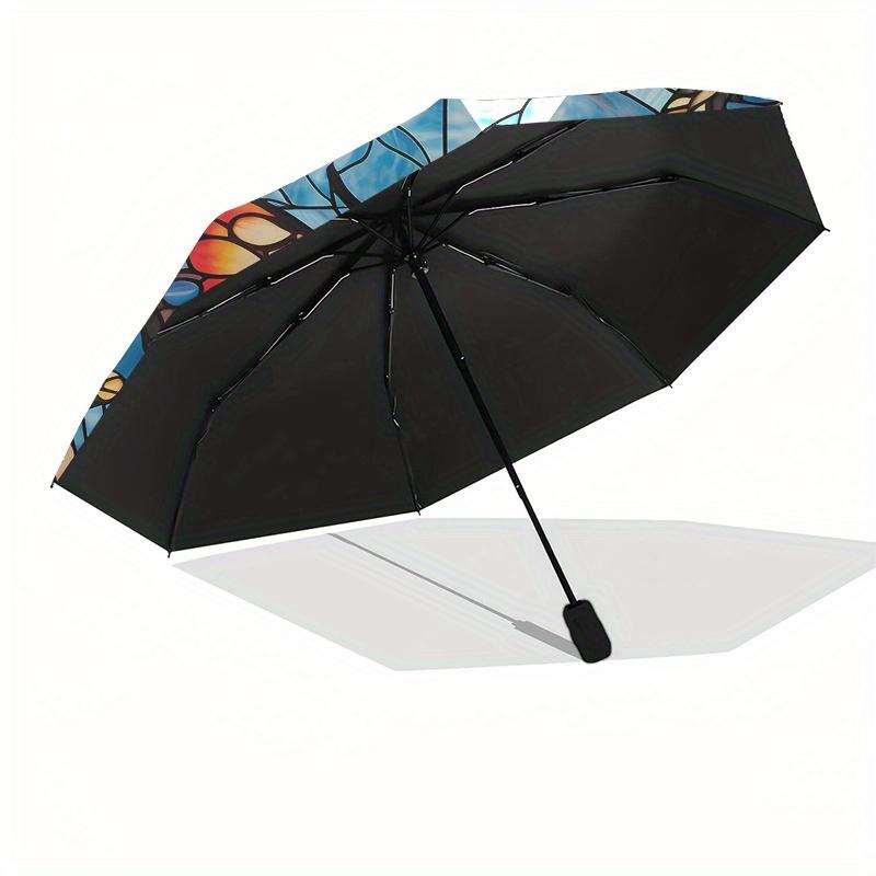 Stunning Butterfly Stained  DecorUmbrella, Portable 3-Fold Compact Umbrella,Christmas Gift ES531