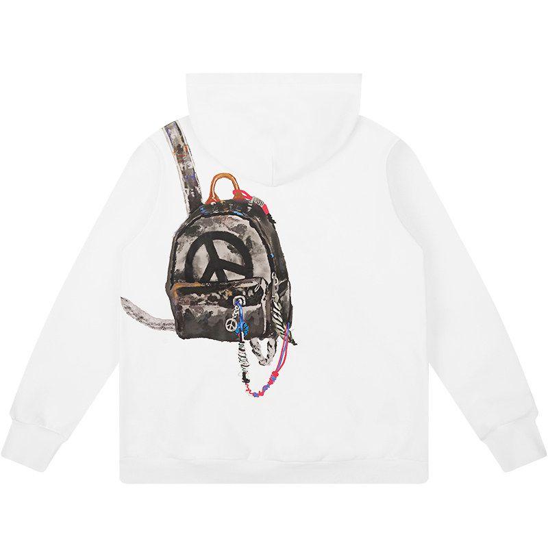 

Harshandcruel Hand-Drawn Spoof Graffiti Anti-War Backpack Printed Hoodie, Same Style as Zhu Zhixin White L